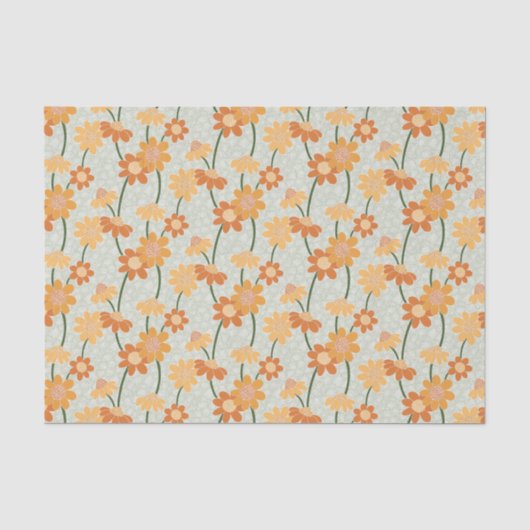 Pretty retro muted 1970s flowers tissuepapier (Voorkant)