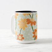 Pretty retro muted 1970s flowers tweekleurige koffiemok (Voorkant links)