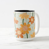 Pretty retro muted 1970s flowers tweekleurige koffiemok (Voorkant rechts)