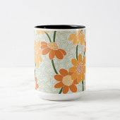 Pretty retro muted 1970s flowers tweekleurige koffiemok (Center)