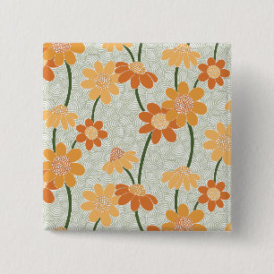Pretty retro muted 1970s Flowers Vierkante Button 5,1 Cm