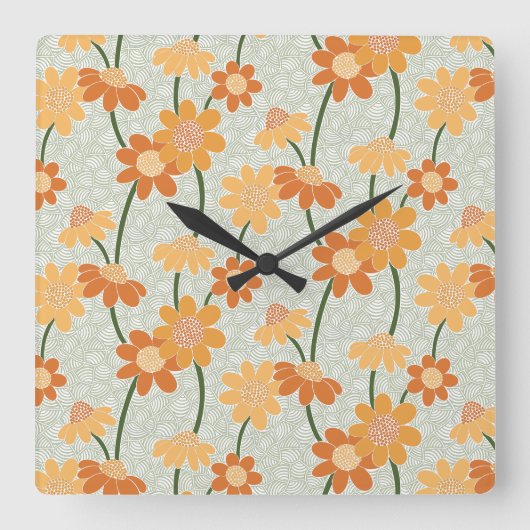 Pretty retro muted 1970s flowers vierkante klok (Voorkant)