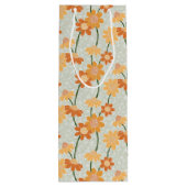 Pretty retro muted 1970s flowers wijn cadeautas (Achterkant)