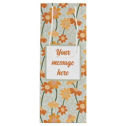 Pretty retro muted 1970s flowers wijn cadeautas (Voorkant)