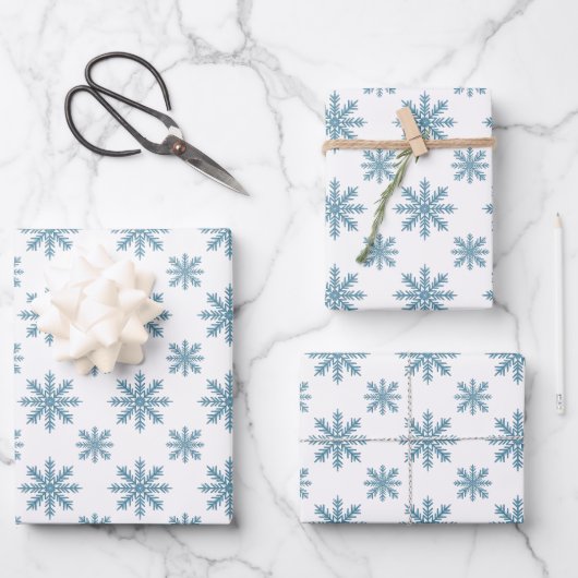 Pretty retro snowflake pattern blues watercolor inpakpapier vel (Voorkant)