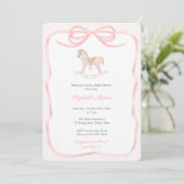 Pretty Rocking Horse Pink Bow Girl Baby Shower  Kaart (Staand voorkant)