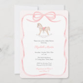 Pretty Rocking Horse Pink Bow Girl Baby Shower  Kaart (Voorkant)