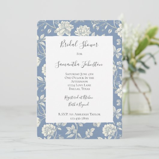 Pretty Romantic Blue Cream Flowers Bridal Shower Kaart (Staand voorkant)