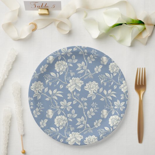 Pretty Romantic Blue Cream Flowers Bridal Shower Papieren Bordje (Huwelijk)