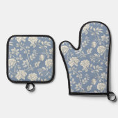 Pretty Romantic Blue Cream Flowers   Ovenwant & Pannenlap Set (Voorkant)