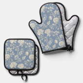 Pretty Romantic Blue Cream Flowers   Ovenwant & Pannenlap Set (Voorkant / Achterkant)