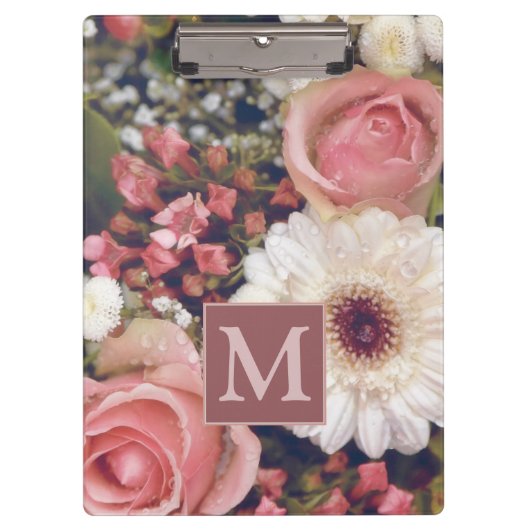 Pretty Romantic Flower Bouquet Monogram Klembord (Voorkant)