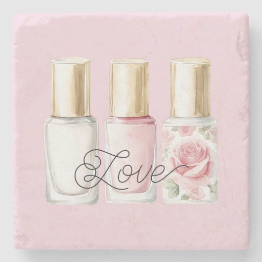 Pretty Rose Blush Pink Floral Nail Polish Stenen Onderzetter (Voorkant)