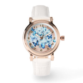 Pretty Rose Gold Look Blue Butterfly eWatch Watch Horloge