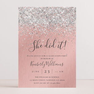 Pretty Rose Gold Silver Glitter Sparkly Graduation Kaart
