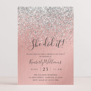 Pretty Rose Gold Silver Glitter Sparkly Graduation Kaart