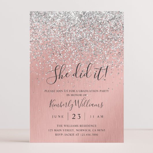 Pretty Rose Gold Silver Glitter Sparkly Graduation Kaart