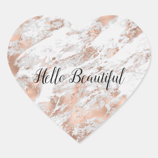 Pretty Rose Gold Witte Glanzende Marmer Hart Sticker (Voorkant)