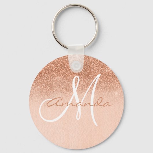 Pretty Rose Goud Ombre Monogram Gepersonaliseerd Sleutelhanger (Voorkant)