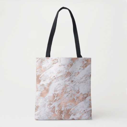 Pretty Rose Goud Witte Glitzy Marmer Tote Bag (Voorkant)