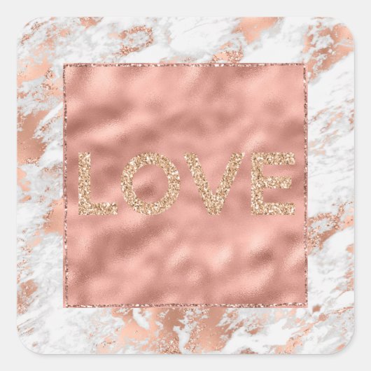 Pretty Rose Goud Witte Glitzy Marmer Vierkant St Vierkante Sticker (Voorkant)