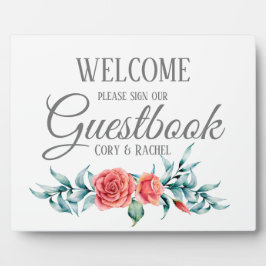Pretty Roses & Eucalyptus Guestbook Tafelmodel   Fotoplaat