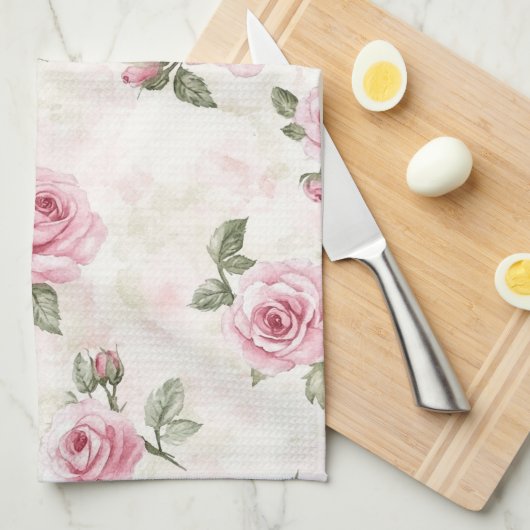 Pretty Roses Floral Pink   Theedoek (Quarter Fold)
