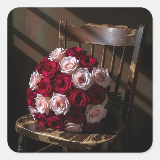Pretty Roses on a Rustic Chair   Vierkante Sticker (Voorkant)