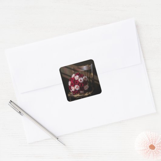 Pretty Roses on a Rustic Chair   Vierkante Sticker (Envelop)