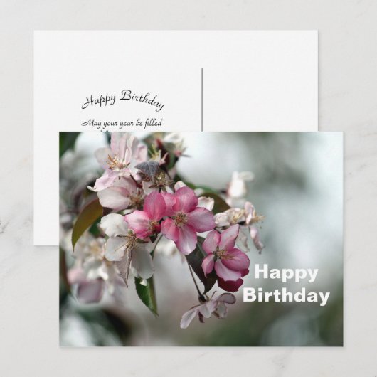 Pretty Roze Appel Bloem Foto Verjaardag Briefkaart (Voorkant / Achterkant)