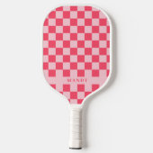 Pretty Roze Chic Schaakbord Aangepaste Naam Pickleball Paddle (Achterkant)
