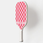 Pretty Roze Chic Schaakbord Aangepaste Naam Pickleball Paddle (Links)