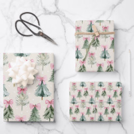 Pretty Roze Coquette Strik Christmas Boom Patroon Inpakpapier Vel