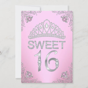 Pretty Roze Diamanten Tiara Sweet 16 Uitnodiging
