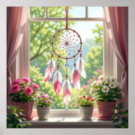 Pretty Roze Droomvanger en Planten Vensterbank Poster