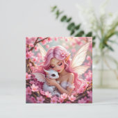 Pretty Roze Elfenfee & Draak Blank Kaart (Staand voorkant)