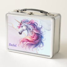 Pretty Roze en Blauwe Eenhoorn Metalen Lunchbox