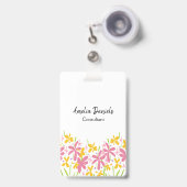 Pretty Roze en Gele Bloemen Badge (Voorzijde met uittrekbare clip)