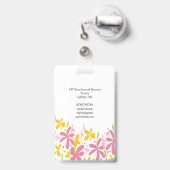 Pretty Roze en Gele Bloemen Badge (Achterkant met uittrekbare clip)