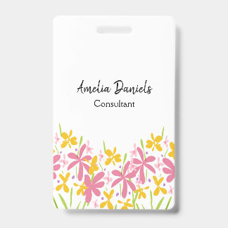 Pretty Roze en Gele Bloemen Badge