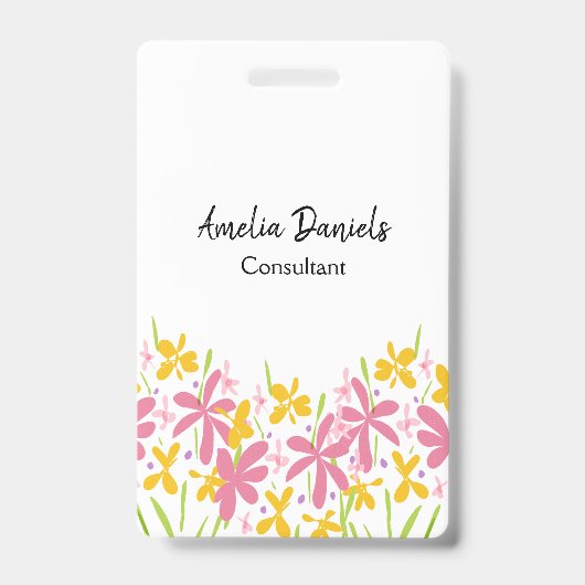 Pretty Roze en Gele Bloemen Badge (Voorzijde)