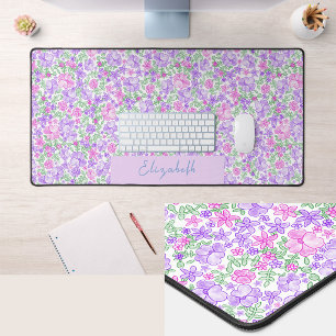 Pretty Roze en Paarse Bloemige Bureaumat met Naam