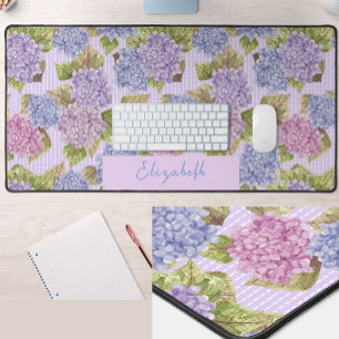 Pretty Roze en Paarse Bloemige Bureaumat met Naam