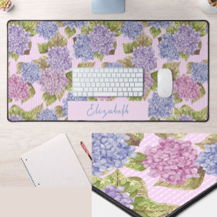 Pretty Roze en Paarse Bloemige Bureaumat met Naam