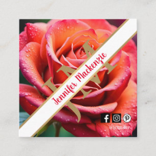 Pretty Roze en Perzik Roos AI Gegenereerd Vierkante Visitekaartje