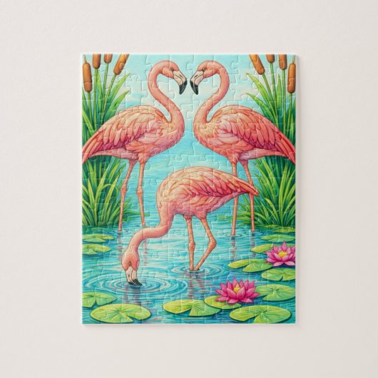 Pretty Roze Flamingo Vijver Legpuzzel (Verticaal)