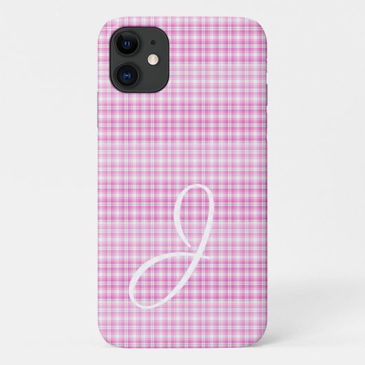 Pretty Roze Geruite iPhone Hoesje met Monogram (Achterkant)