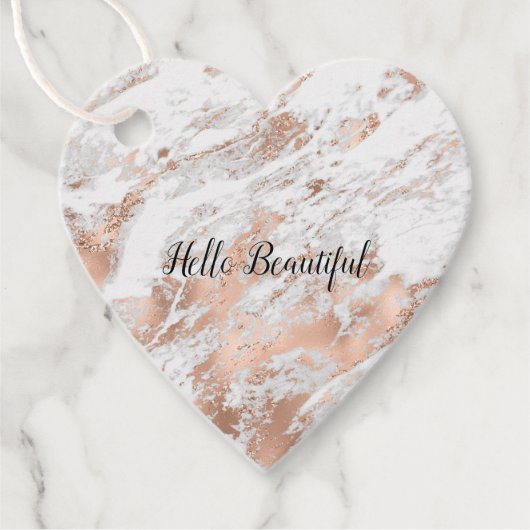 Pretty Roze Goud Witte Glitzy Marmer     Bedankjes Labels (Voorkant)