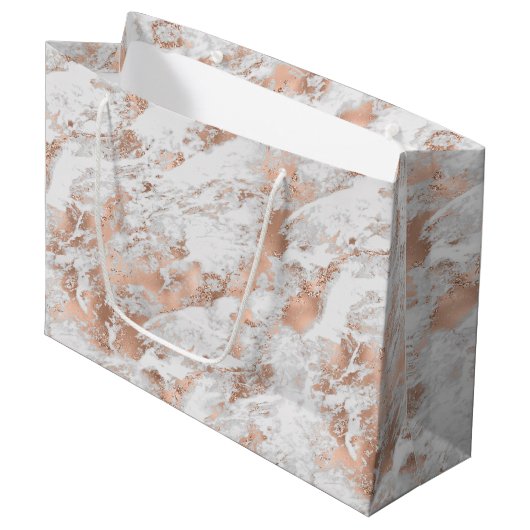 Pretty Roze Goud Witte Glitzy Marmer Groot Cadeauzakje (Voorkant Gekanteld)