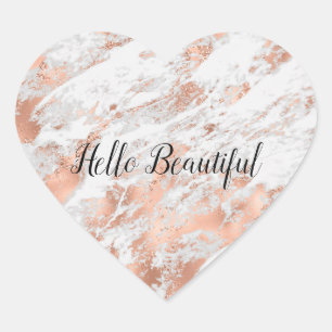 Pretty Roze Goud Witte Glitzy Marmer     Hart Sticker